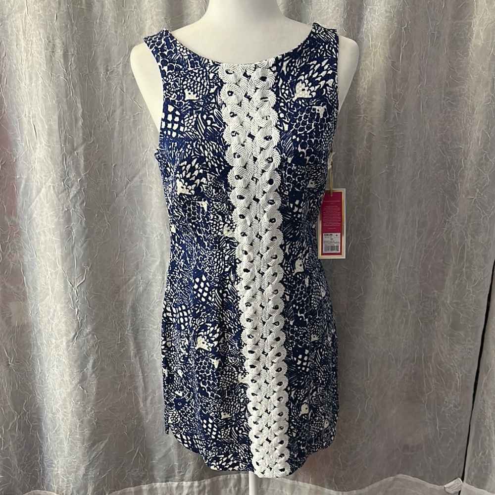 Charming Blue and White Sleeveless Dress